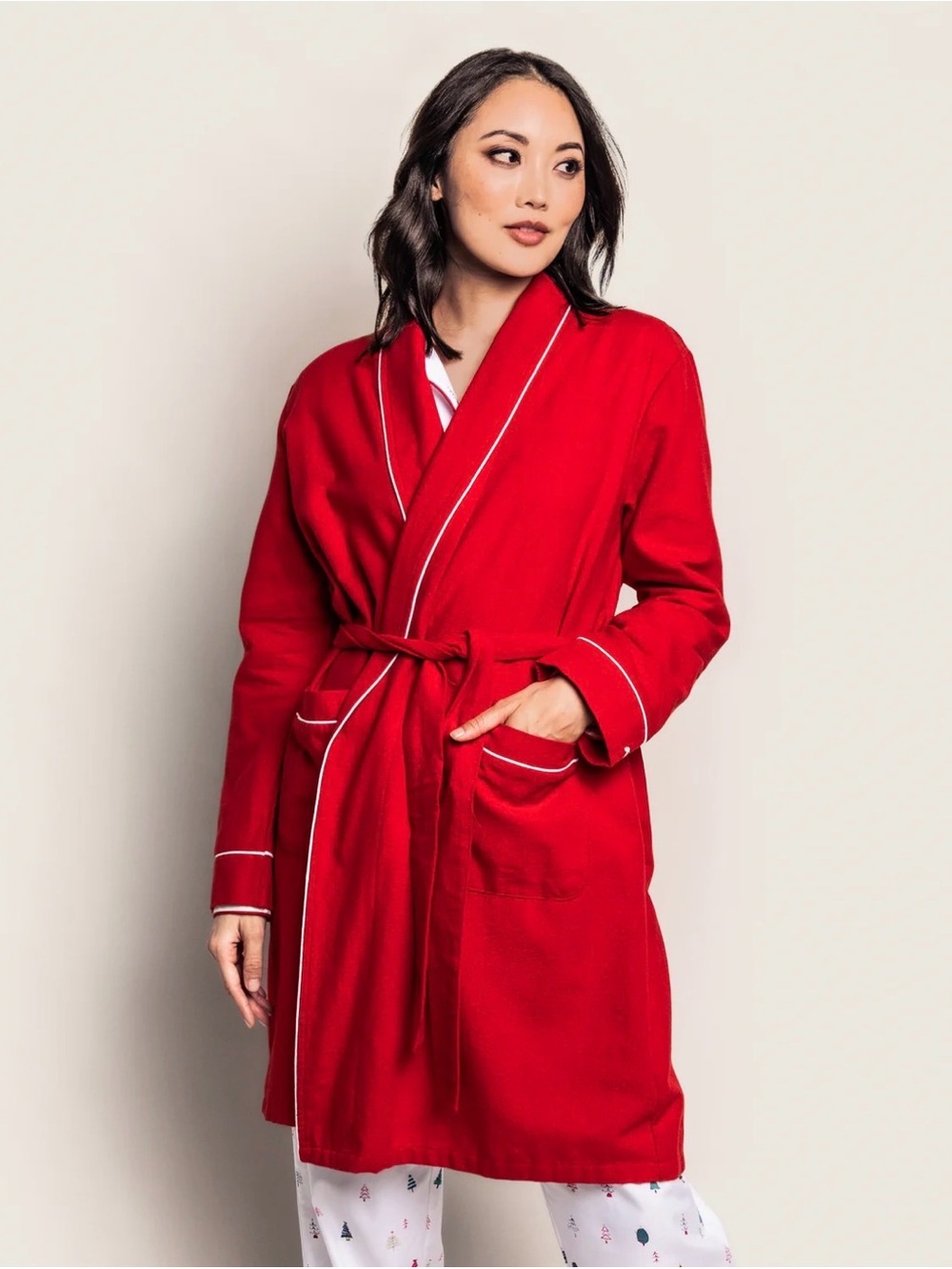 Petite Plume Women's Flannel Robe in Red Sz L Holiday Christmas EUC